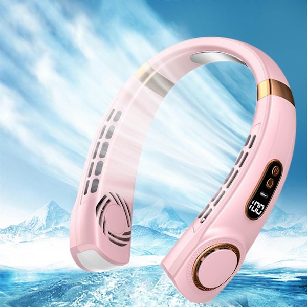 2024 Ny Portabel Halsfläkt USB Utomhus Tyst Sport Uppladdningsbar Hög Vindkraft Bladlös Liten Fläkt SZS0867 Pink