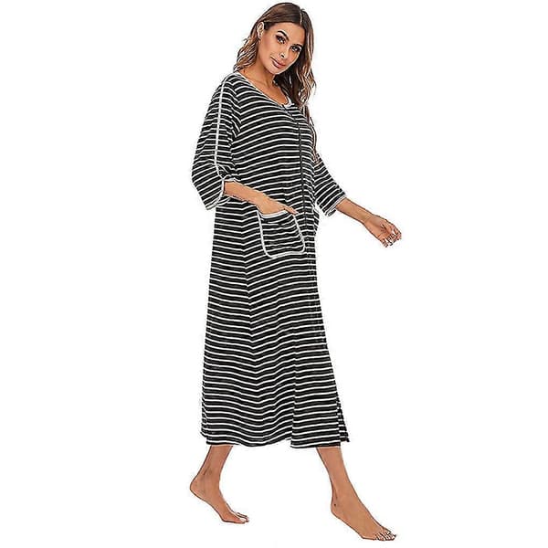 Polyester Dame Natkjole Udskiftningslynlås Efterår Vinter Hjemmekåbe -Sy Black XL