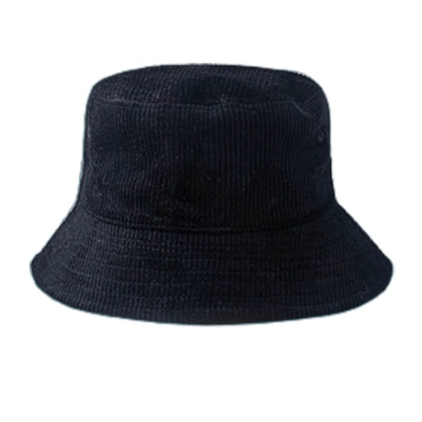 Manchestervelour Bucket Hat Vinter Varm Hip Hop Ribbad Randig Fiskehatt för Sol Black