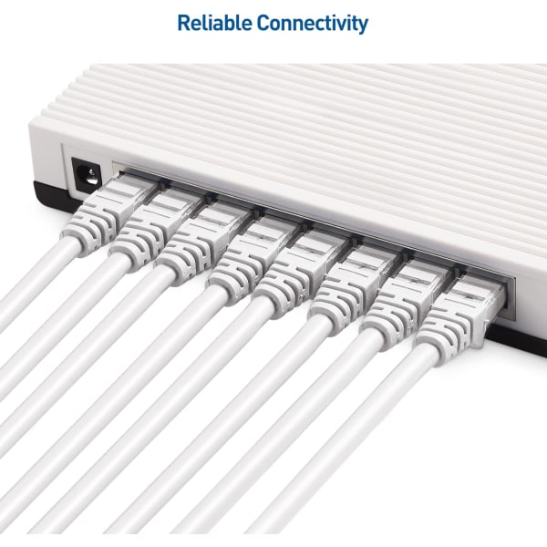 5-pakkauksen 10 Gbps Snagless Short Cat6 Ethernet-kaapeli (Cat6-kaapeli, Cat 6 -kaapeli) White 15m