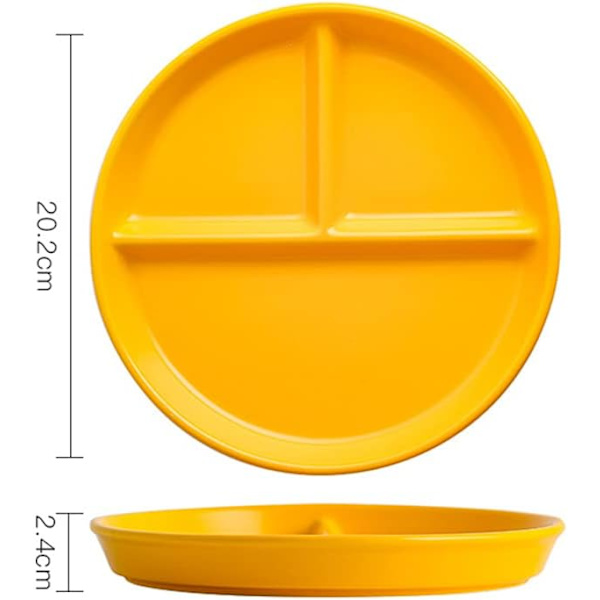Posliini-jaottelulevy, moderni tyyli, pyöreä, 1 uudelleenkäytettävä 20,2 cm levy jälkiruoille, hedelmille, välipaloille, alkupaloille Yellow
