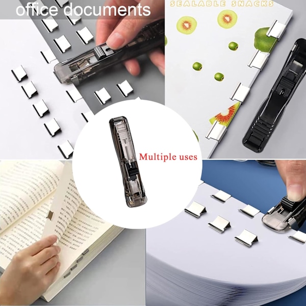 Klämma Clip Dispenser, med 200 återanvändbara refillklämmor, skadar inte dina papper, pärmklämmor pappersklämmor för skola kontor, sömlös häftapparat