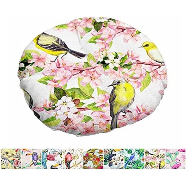 Rund linnekudde stolsdyna, quiltad sittdyna blomma & fågelserie golv tatami bekväm vadderad soffa matstolar kuddar Yellow Thrush