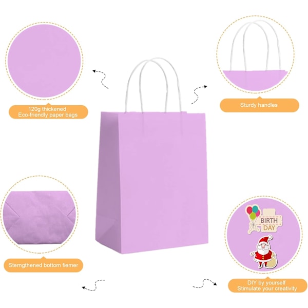 Gaveposer til Fest 10 stk Papirgaveposer til Barnfest, Papirposer med Håndtak, Små Gaveposer Ideelle til Bursdag, Bryllup, Babyshower, Jentefest Light Purple 10 count
