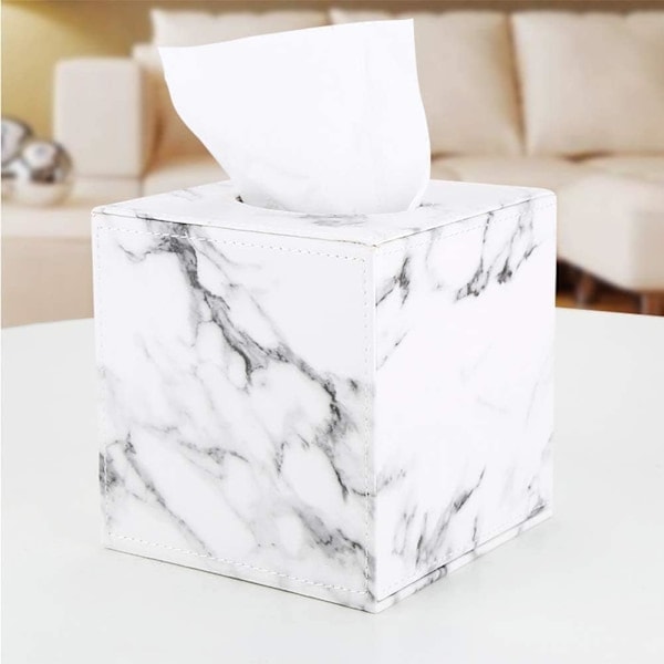 1 stk. Servietholder i marmor - Firkantet servietdispenser i læder White Marble