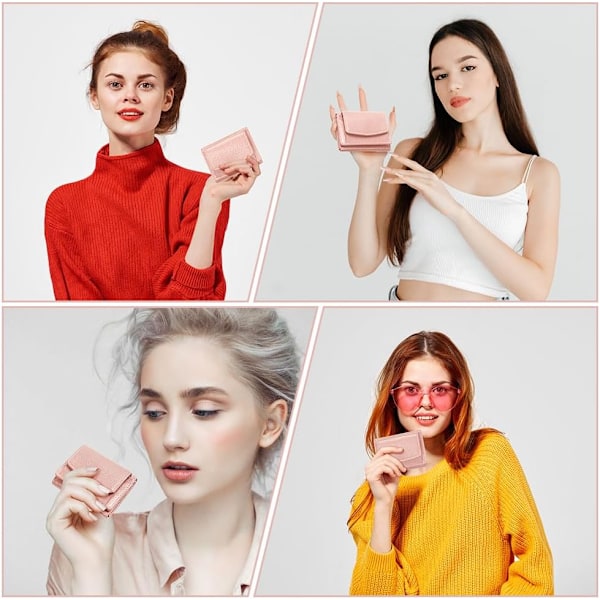 Mjuk läderplånbok hopfällbar kort plånbok minimalistisk liten trefaldig kompakt plånbok med myntficka dam kreditkortshållare med flera kortplatser Pink