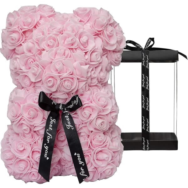 Rosbjörn Ros Teddybjörn Blomma Present Svart Låda eller Alla hjärtans dag Jubileum Mors dag Jul Jubileum Light Pink