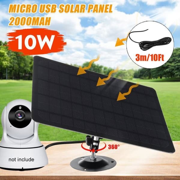 10W 5V 2000mAh Micro USB Solpanel, 360 Graders Rotation, Vandtæt Monokrystallinsk Vægmonterbart Solpanel, Sort