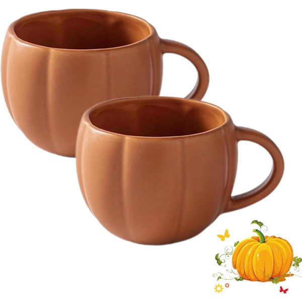 Græskar Keramik Kop, 2 stk. Græskarformet Halloween Kop, Nyhed Efterårs Kaffe Mælkekopper