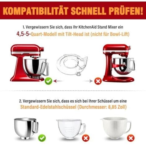 Erstatningsstænkskærm til KitchenAid 4,5 til 5 liters standmixere, klar stænkskærm til KitchenAid tilbehør, ideel stænkskærmsskål