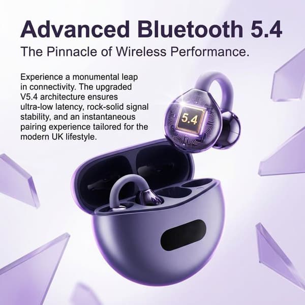 Open-Ear Bluetooth Høretelefoner - 1 Par - Titanium - IPX5 Sport Clip - Løb, Arbejde, Briller - Sort