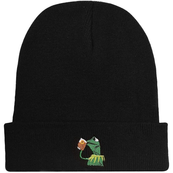Vinter Kermit Grodan Sippar Te Beanie Varm Bekväm Mjuk Överdimensionerad Tjock Kabel Stickad Hatt Unisex Stickade Hattar Black