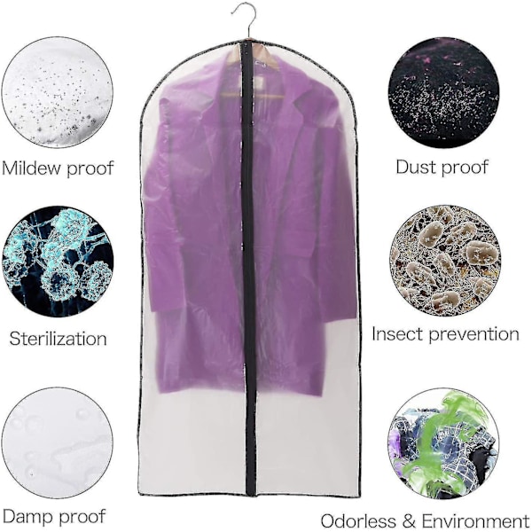 Plastpåsar för kläder, [6 stycken] Transparent klädskydd, med dragkedja szkyd-dwdz 60x100cm Black