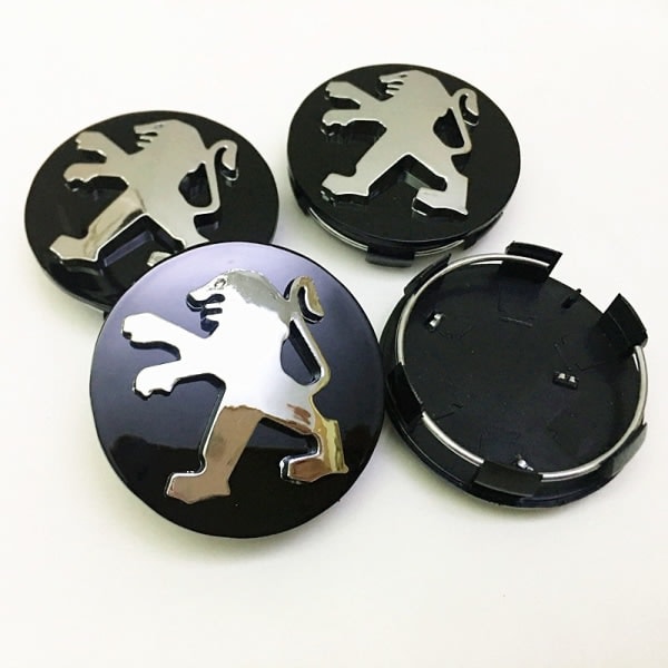 4 stk. Bilhjul Navkapsler for Peugeot 60mm Svart, Navkapsler Senter