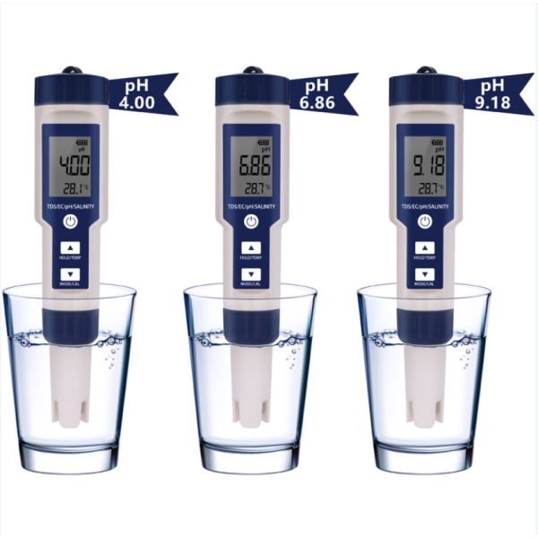 5-i-1 Elektronisk PH-mätare, Vattenkvalitetstestare, LCD-display och Läsnoggrannhet