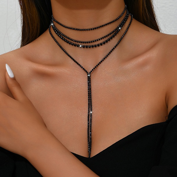 Rhinestone Halskjeder Sølv Lagdelt Halskjede Krystall Halskjede Kjeder Bryllupstilbehør for Kvinner B