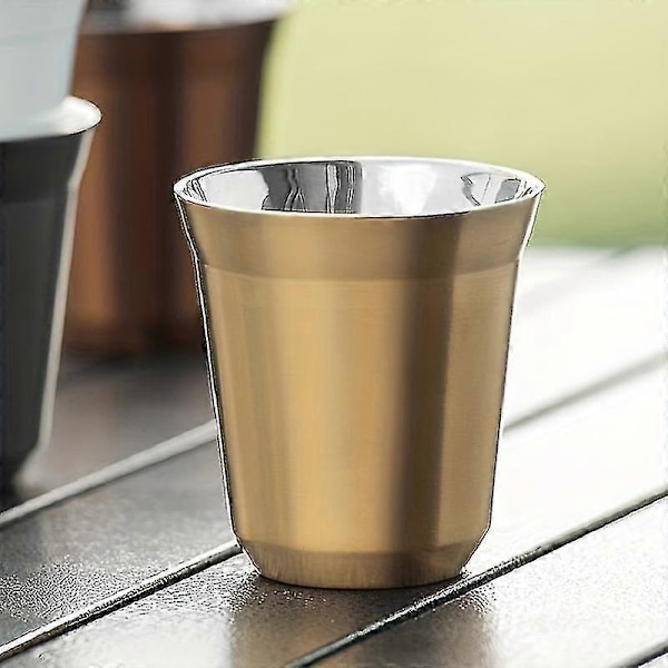 1 stk., Espresso kaffekop, 304 rustfrit stål kaffekrus, dobbeltvæggede tekopper, bærbare drikkekopper, til vandreture, camping, udendørs dekoration, sommer Wi Golden Large