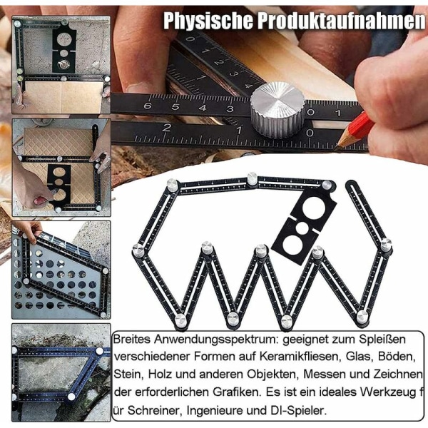 Skabelonværktøj, Vinkelskabelon, Multi-Vinkel Måler, 12 Sider Aluminium Legering, Multi-Vinkel Lineal, med Tilt Positionslineal, Sort