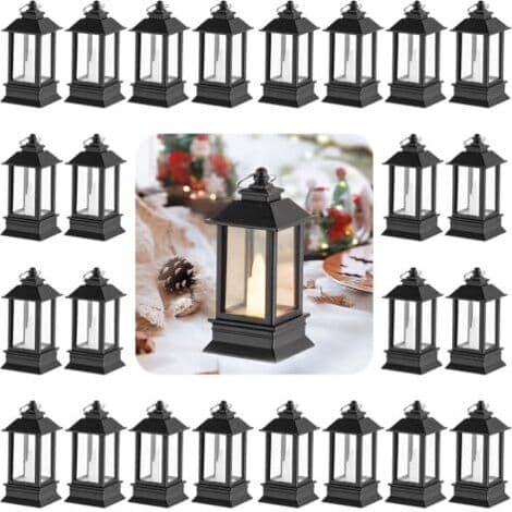 Mini LED udendørs lanterner: Sæt med 24, 9 cm, meget små dekorative sorte lanterner med LED-lys, ideelle til bryllupper, fester, Ramadan,