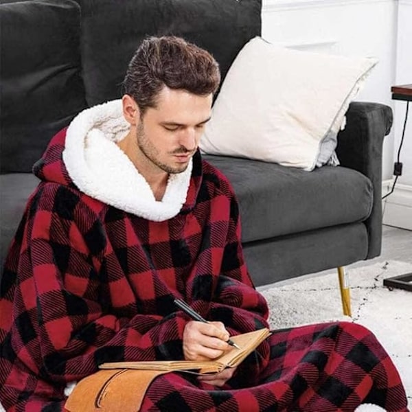 120 cm Erittäin leveä huppari, 1-osainen setti, superlämmin ja muodikas iso hupullinen peitto, puettava flanellipeitto hihoilla ja taskuilla