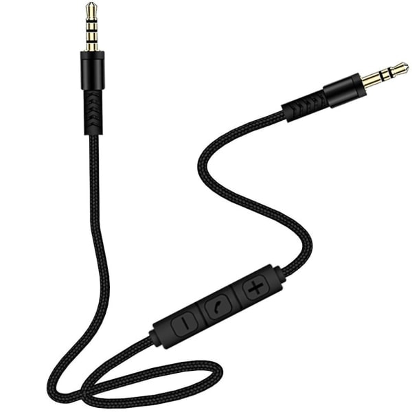 1,2 m 3,5 mm - 3,5 mm uros-uros stereo audio aux -kaapeli kuulokeliitäntä painonapilla äänenvoimakkuuden säätöön ja mikrofonilla White