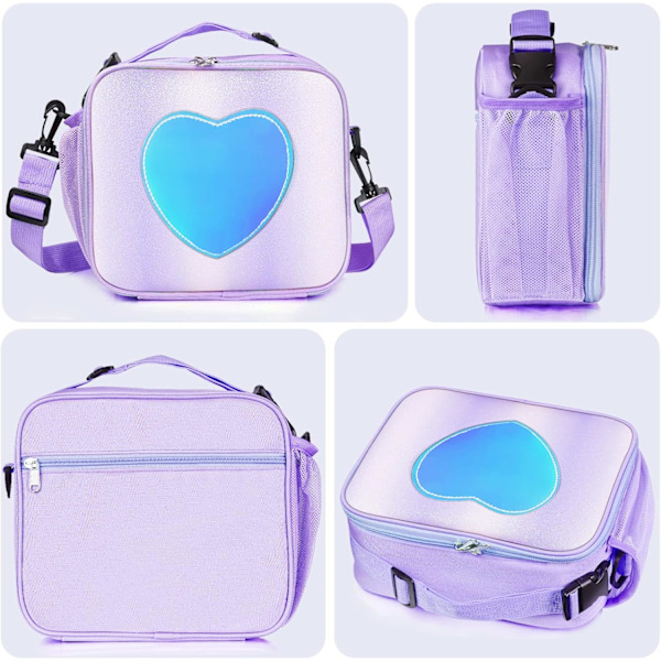 Lunsjpose Isolerende Lunsjboks for Jenter - Regnbue Tote Bag Lekkasjetett Termisk Gjenbrukbar Kjølepose Piknikpose for Kvinner Skole Kontor Utendørs Purple