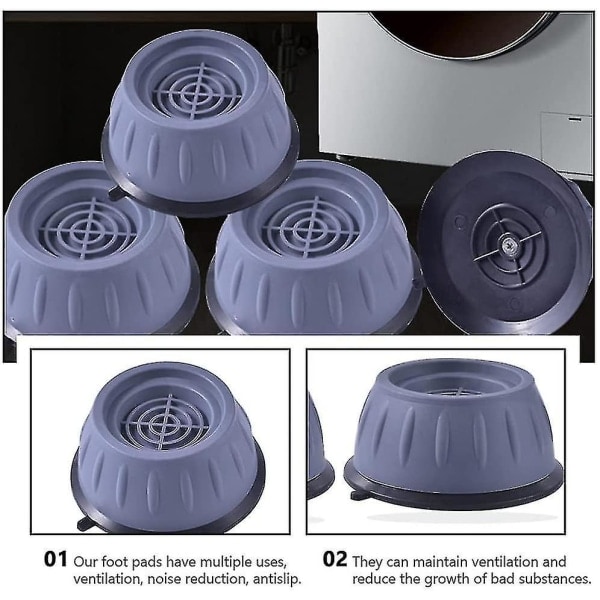 Tvättmaskinsfot, Anti-vibrations tvättmaskinsmatta, Ökad brusreducerande matta stabilisatorstöd, För torktumlare möbler 8st