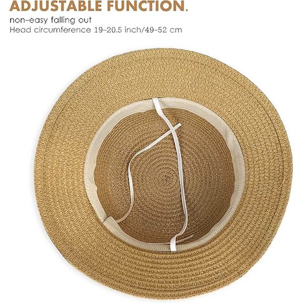 Solhatt Sommar Strand Halmhattar och Mini Söt Väska Set med Blommor Dekoration för Semester Utomhusaktiviteter Khaki