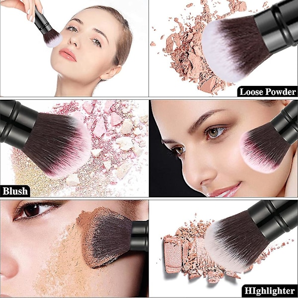 Retrakterbara sminkborstar, Reseblushborste, Sminkborste med lock för rouge black
