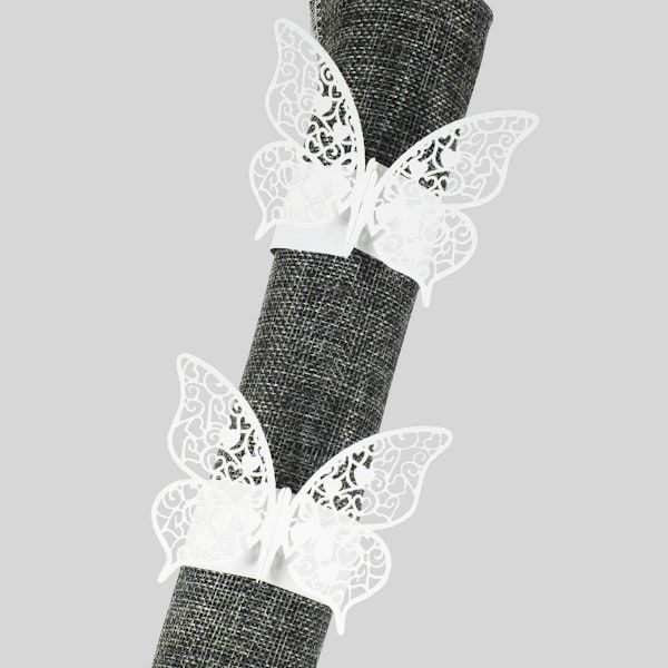 50 x Butterfly Serviettringer, Perlepapir Serviettring, for Bryllup Kommunion Graduation Bursdagsfest Juldekorasjoner (Hvit)