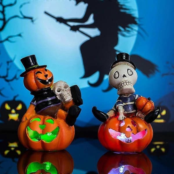 LED Dødningehoved Græskar Statue Lys Dødningehoved Græskar Design Statue Lys Halloween Græskar Lanterne LED Natlys Græskar Fyrfadslys Til skeleton