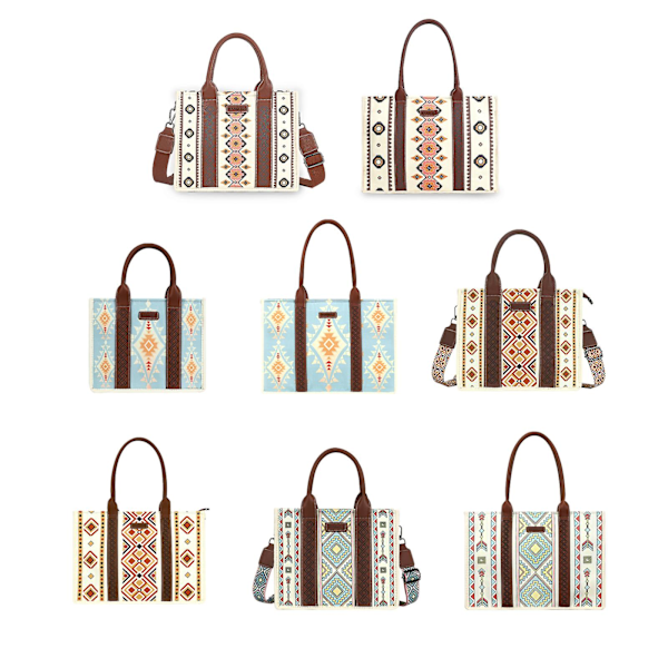 Wrangler Tote Bag Western Väskor för Kvinnor Axelremsväska Boho Aztec Handväskor NY Blue S