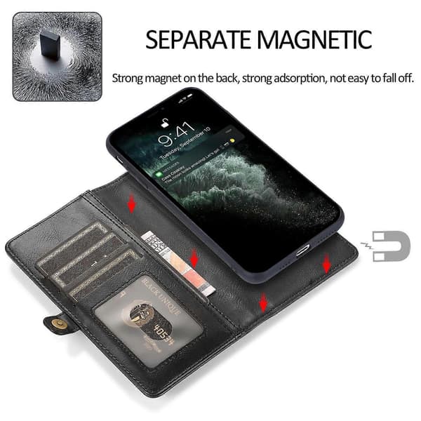 Til iPhone 15 Pro Max mobildeksel med stropp avtakbart 2-i-1 lommebok TPU+PU-deksel