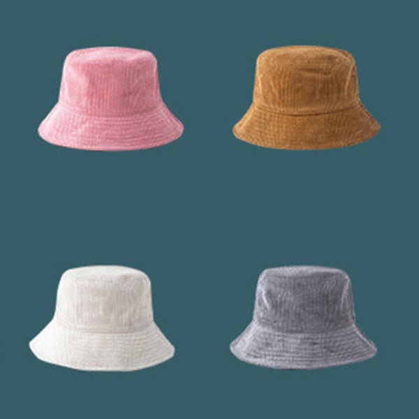 Manchestervelour Bucket Hat Vinter Varm Hip Hop Ribbad Randig Fiskehatt för Sol Beige