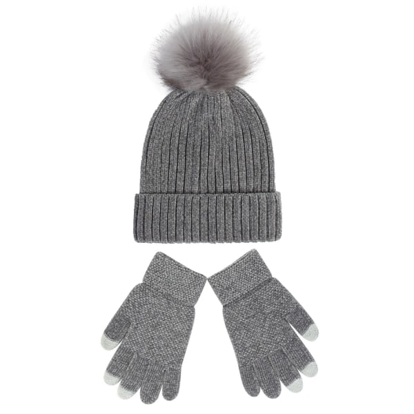 Stickad mössa damer ny Chenille ullmössa handskar set förtjockad varm fluffig mössa höst och vinter Läder Dark gray