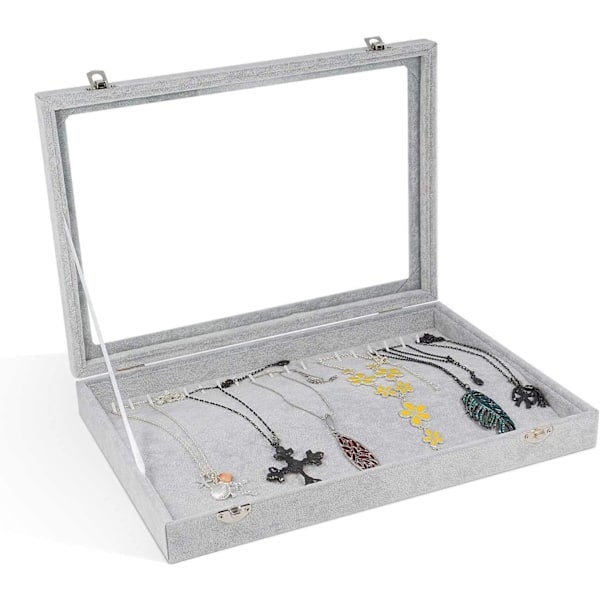 Øreringeorganiser, Øreringeholder med låg i klar velour, Smykkeskrin Display Vitrineskab Låsbar, Støvtæt, 32cm(L) X 24cm(B) X 5cm(H) 3