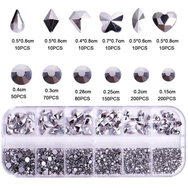 Neglekunst Rhinestones Neglesteiner, for DIY Håndverk Sminke Utsmykning Manikyr Dekor Stil 6