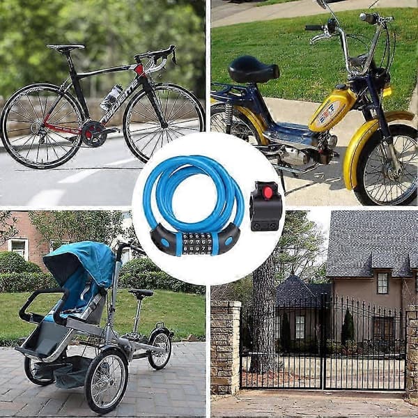 Cykellås med vajer, 1,2 m, hög säkerhet, 5-siffrig kombination (blå)