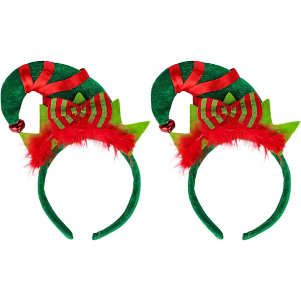 2 st jultomtehatt pannband spetsig hatt hårbåge med fjäder rosett söt julhatt hårband jul utklädningskostym fest hatt huvudbonad No Ears