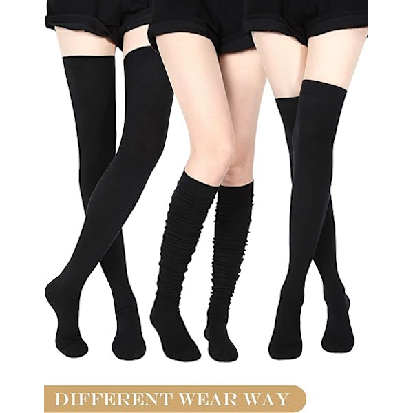 Polven yläpuoliset pitkät sukat Raidalliset saappaiden sukat 3 Raidallinen polven yläpuolinen sukat Naisten putkisukat Lämpimät Cosplay-sukat tytöille Black