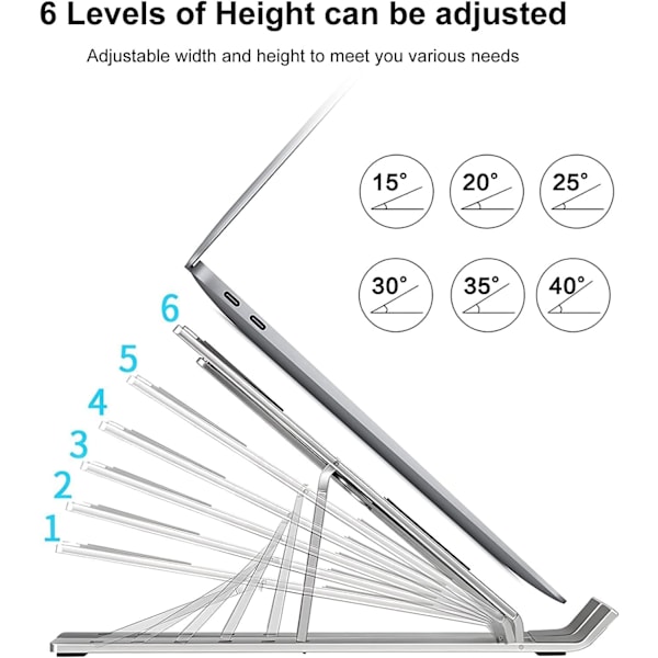 Laptop Stand Bord, Sammenfoldelig Laptop Holder i Aluminiumlegering, 6 Graders Justering