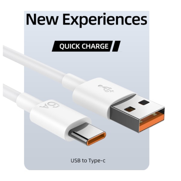 66W 6A Super rask USB-C ladekabel Hvit 1 m Hvit 1 m