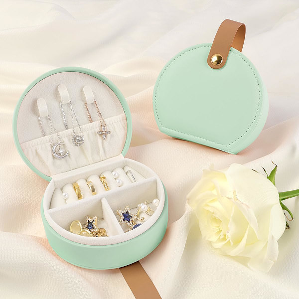 Mini Smyckeskrin Organiser, Resesmyckeskrin för Kvinnor Liten PU-Läder Smyckesförvaringsväska med Blixtlås Bärbar Smyckesgåvoask Bright Green