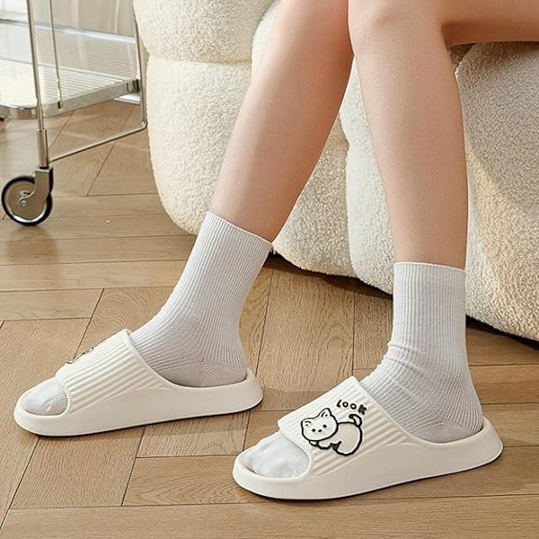 Damer Herre, Skridsikre Badeslippers, Bløde Flip-flops med Slippers til Indendørs Hjemmehave, Søde Katteprintede Pigeslippers 5-5.5