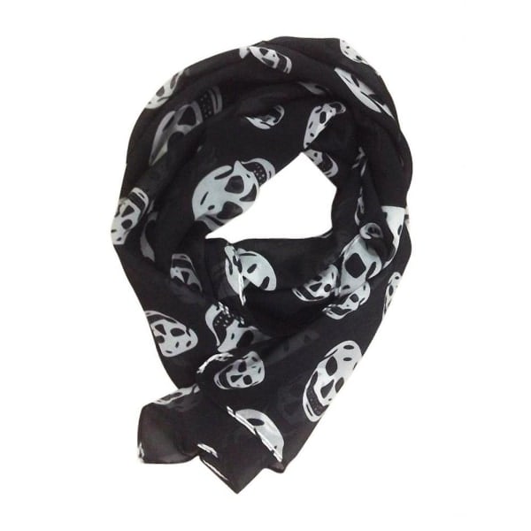 Fashion Kvinder Kraniehoved Tørklæde Lang Chiffon Sjal Sjal Wrap 150x70cm (Sort og Hvid)