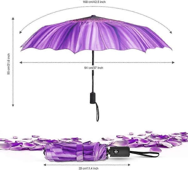 1 st. Vindtät Resevän - Lätt Automatisk Kompakt Vikbar Paraply Blå Himmel Design Purple