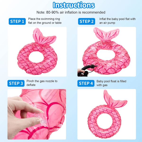 Svømmering til børn, holdbare oppustelige pool floats, havfrue anime gummi float ring, flydende sommer strandfest for 4-9 børn og vandsport Mermaid Pink