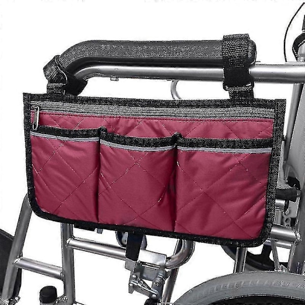 Rullestolveske med lommer, Universal Vanntett Armlene Sideveske Rullestol Sideorganisator Oppbevaringsveske Armlenepose, 1 stk GuanGuan burgundy