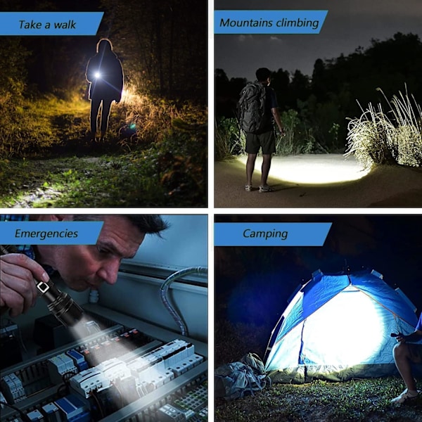 Lommelygter LED Genopladelig Lommelygte Kraftig Lommelygte Vandafvisende 5 Tilstande Taktisk Lommelygte til Udendørs Camping Fiskeri