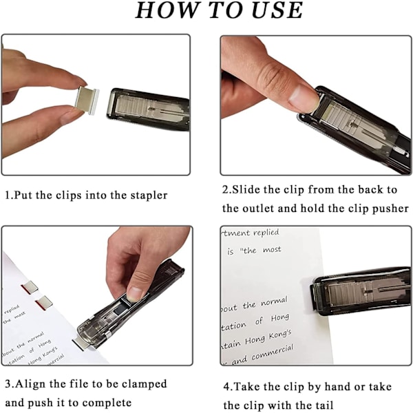 Klämma Clip Dispenser, med 200 återanvändbara refillklämmor, skadar inte dina papper, pärmklämmor pappersklämmor för skola kontor, sömlös häftapparat